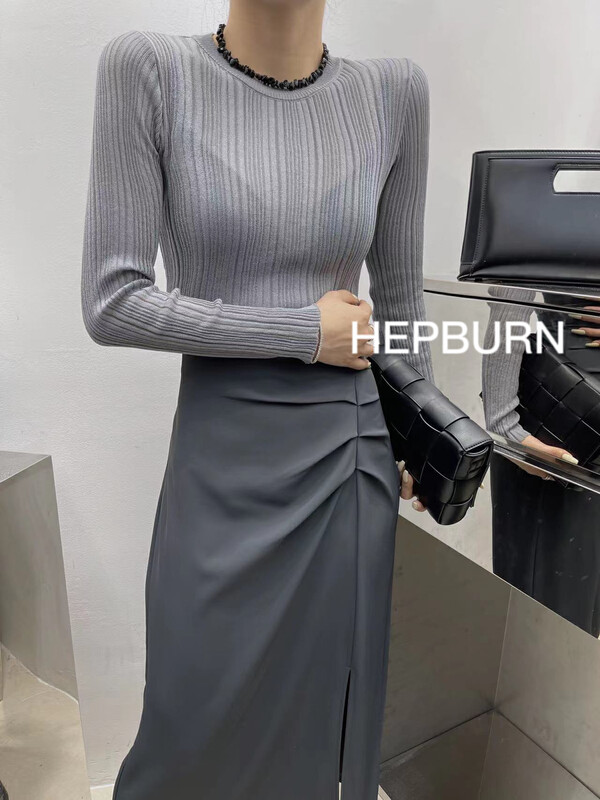 [Hepburn] tiaokeng solid color simple sweater Y03