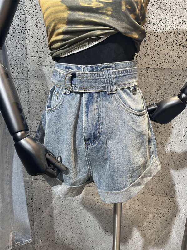 [aus] cuffed loose and versatile comfortable denim shorts (with belt) g670# PCZ