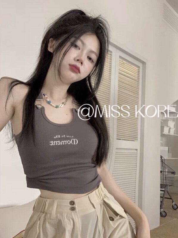 [Miss Korea] Spice Girl letter embroidered slim fitting short vest / suspender 3263# HBx