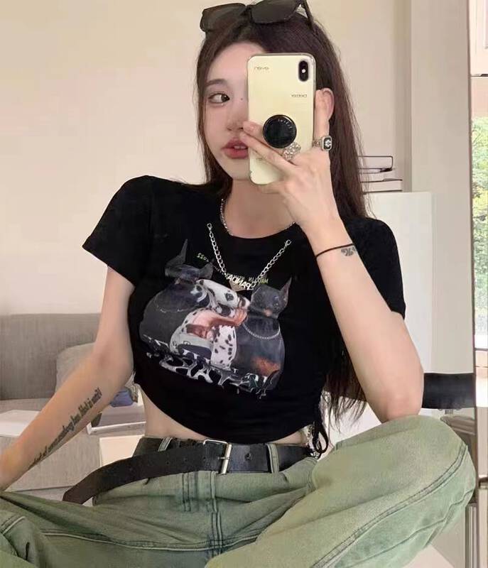 [Miss Korea] American retro Spice Girls short sleeve T-shirt (with iron chain) 3371# HBx