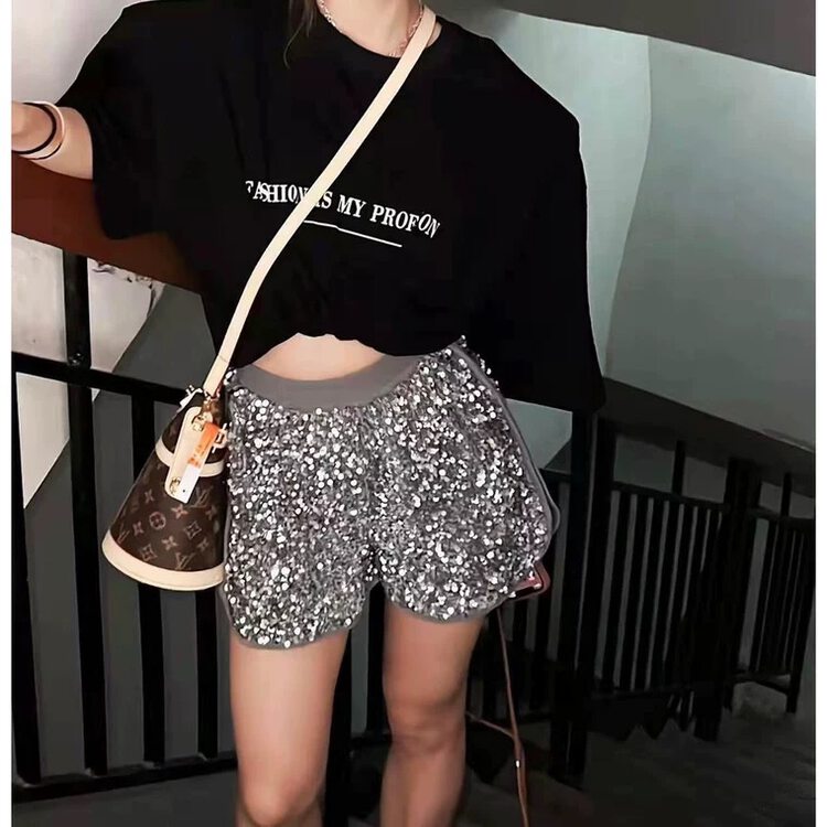 [w+] Korean casual shorts with high waist sequins 6128# WTT