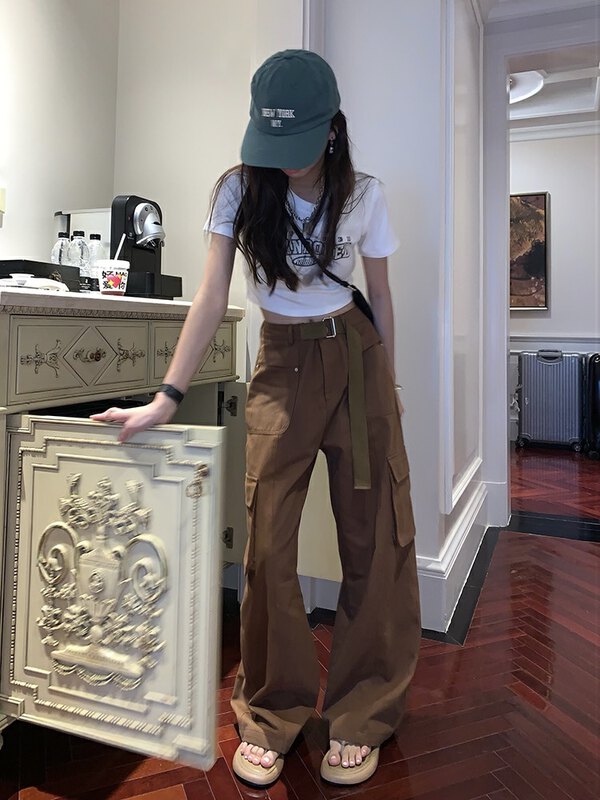[w+] belt splicing tooling solid color Korean versatile casual pants 6103 # WTT