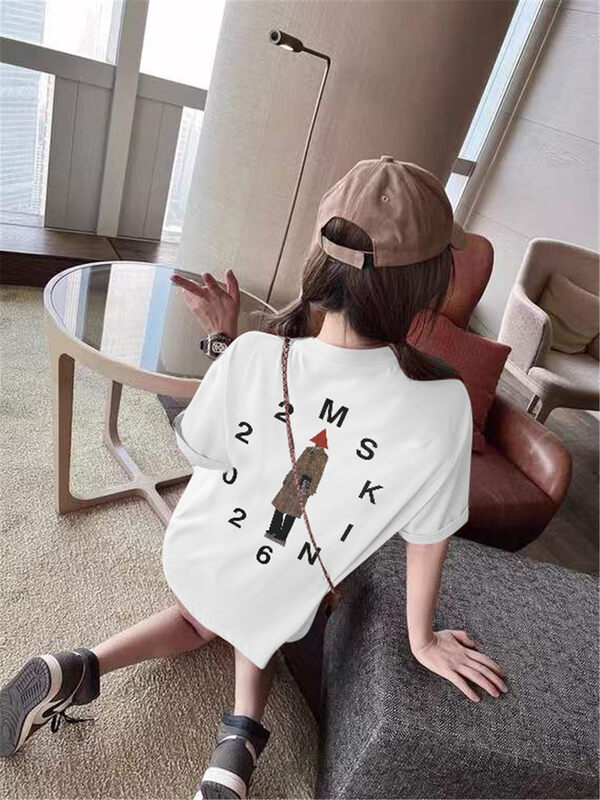 [Jin Han] simple clock print short sleeve T-shirt ys1-8049\ozq