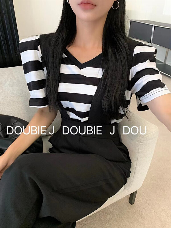 [double. J] simple casual striped short sleeve T-shirt (only short sleeves) 1892# PCZ