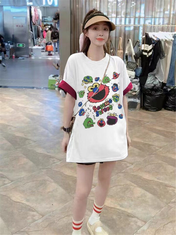 [Jin Han] casual loose Sesame Street printed short sleeve T-shirt 8041# ozq