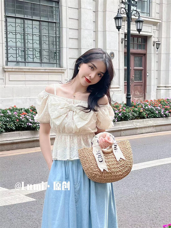 [Lumi] French retro square neck bow love shirt lu85011 \ll