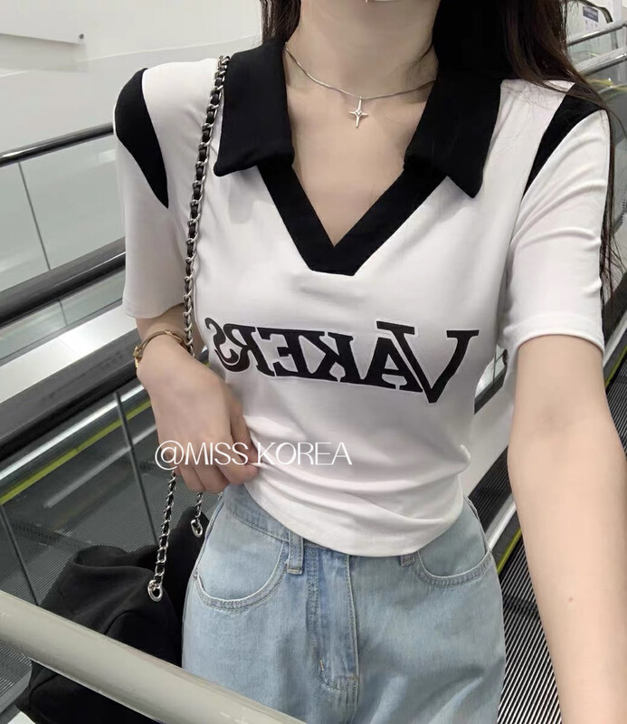 [Miss Korea] Spice Girls color blocking short sleeved T-shirt 3279 \hbx