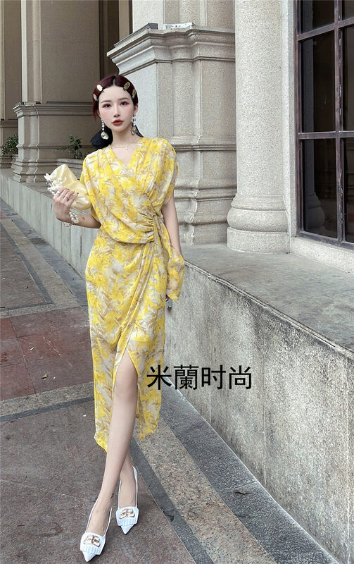 [Milan] fashion V-neck versatile color matching dress 60793 \jj