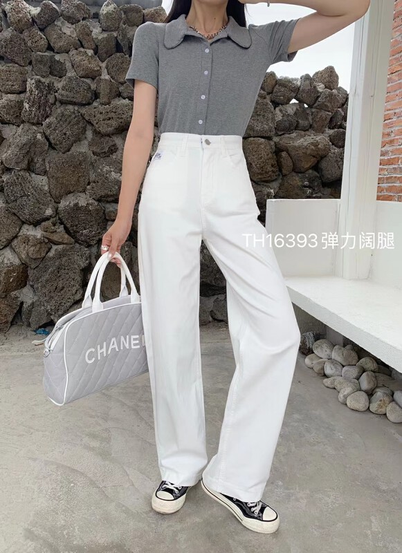 Original price 84.60! [T.H] Korean version slim and versatile white wide leg jeans 163933# LSW
