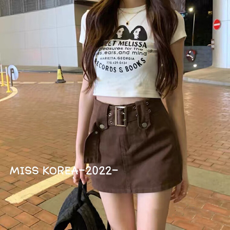 [Miss Korea] Korean fashion high waist loose short skirt skirt skirt (with waist rope) (only selling skirt skirt) 3382# HBx
