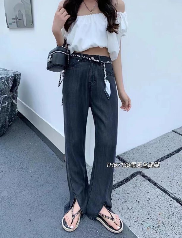 [T.H] Korean personalized loose slit jeans (with belt) 67138# LSW