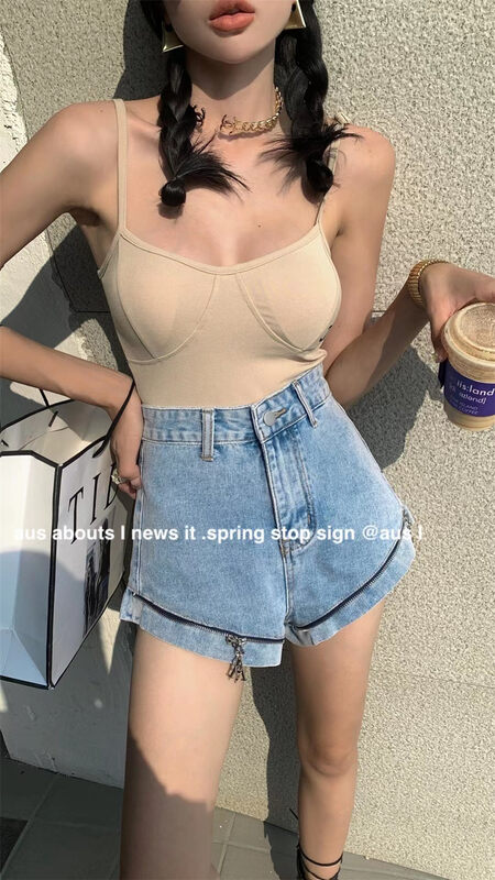 Original price 84.60! [aus] casual high waist thin nail bead design denim shorts gg6895 \lsw