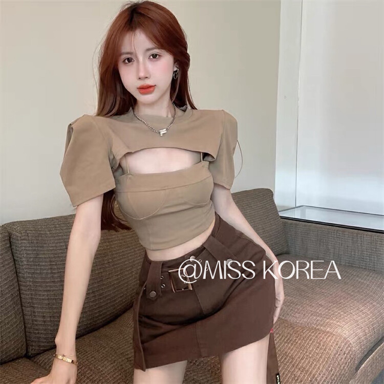 [Miss Korea] hot girl style short short sleeved shirt + chic and versatile suspender vest set 3316-1# HBx