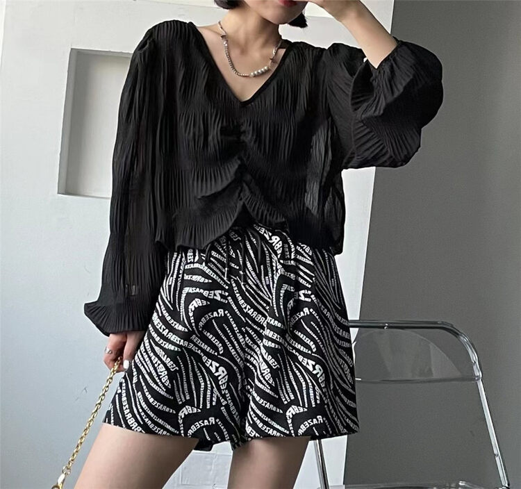 [meet] elastic waist letter loose casual shorts 6678# ozq
