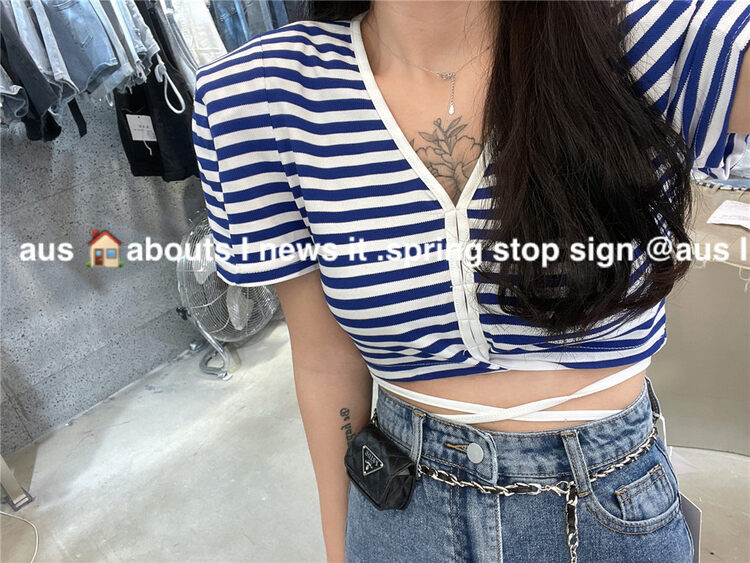[aus] Korean striped fashion knitted cardigan (with waist rope) w065# LSW