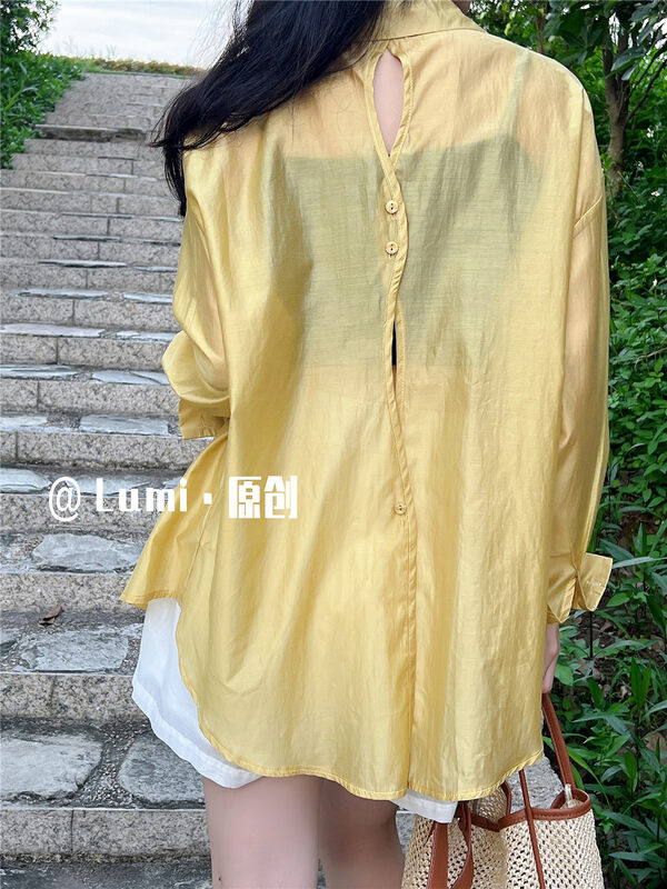 [Lumi] Korean version simple design feeling back hollowed out sunscreen shirt ys2-822905# ll