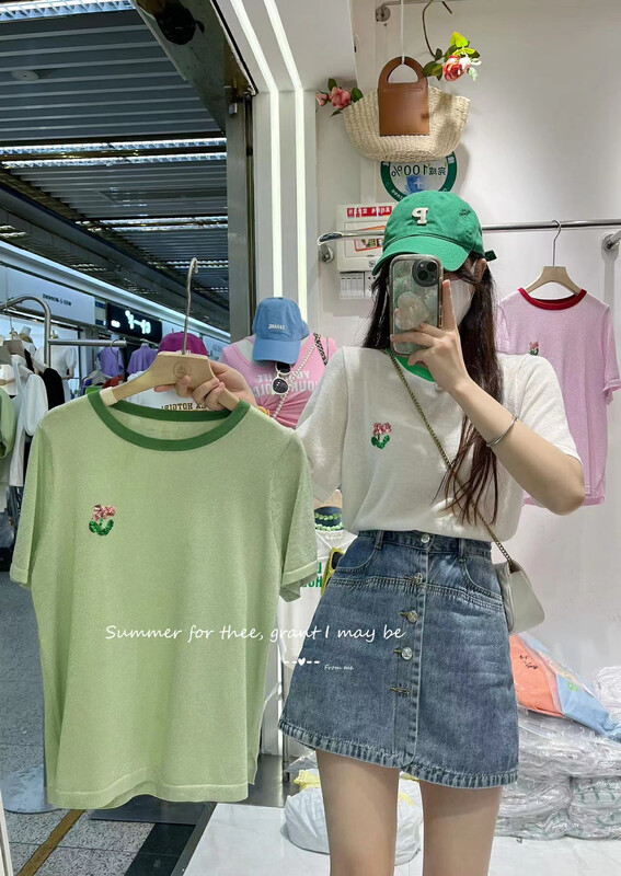 [Miss Korea] Cherry embroidery versatile T-shirt 3102 # HBx