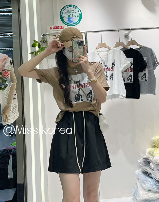 [Miss Korea] Korean casual round neck printed short sleeve T-shirt 3336# HBx