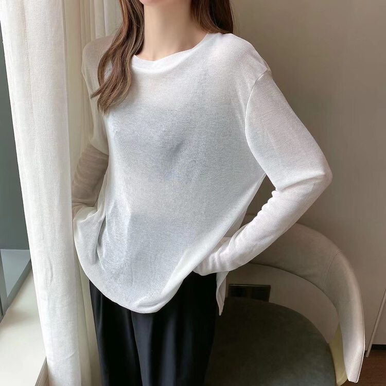 [JZ jinzijia] casual round neck Tencel long sleeved sunscreen sweater j6063# ll
