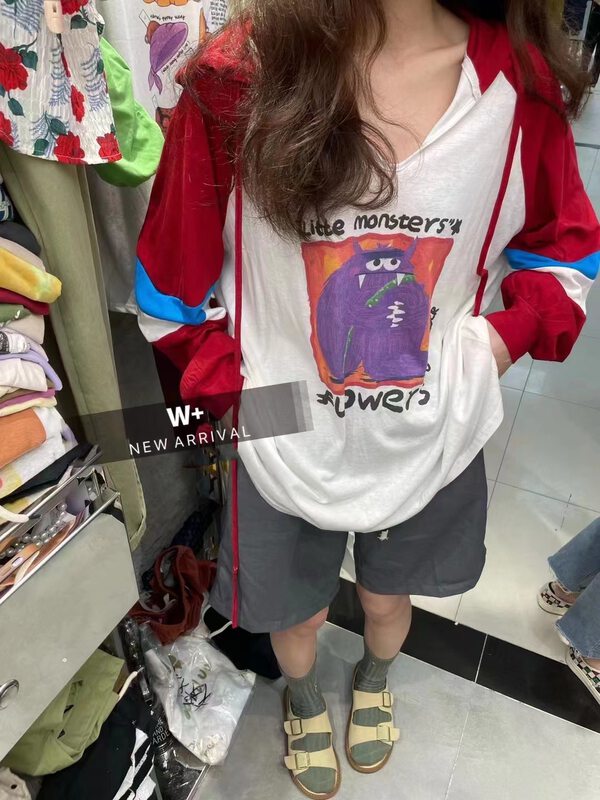 [w+] color blocked hooded versatile sunscreen shirt 6099\wtt