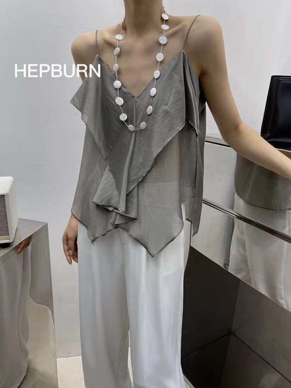 [Hepburn Hepburn] French simple Ruffle Top / sling 3950# L