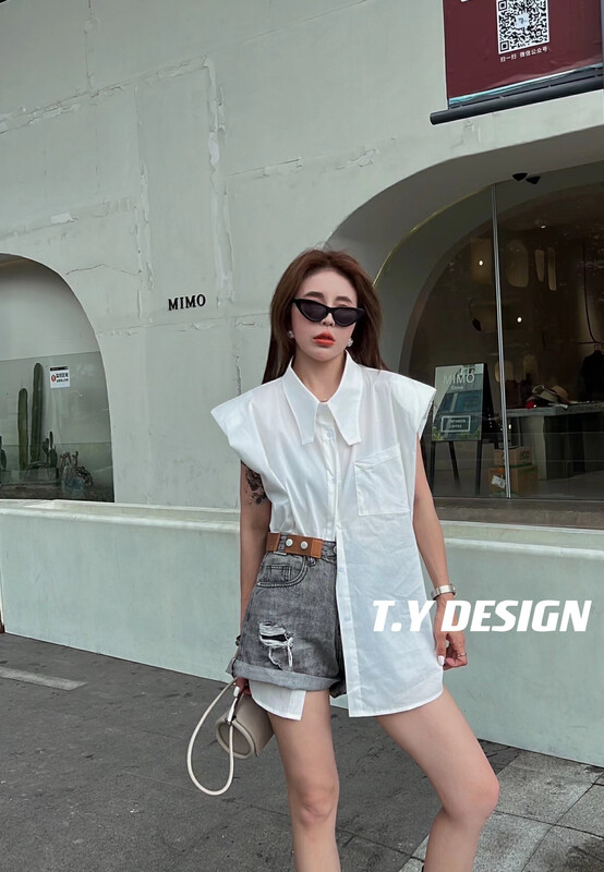 [T.Y tangyuanjia] Korean solid color sleeveless shirt 2130# ozq