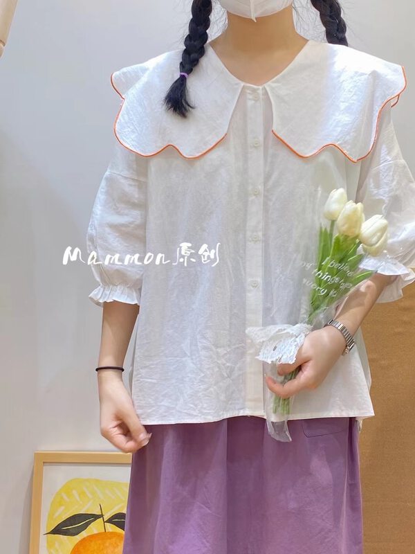 [Mammon] large lapel comfortable single breasted color matching shirt 7209# ll