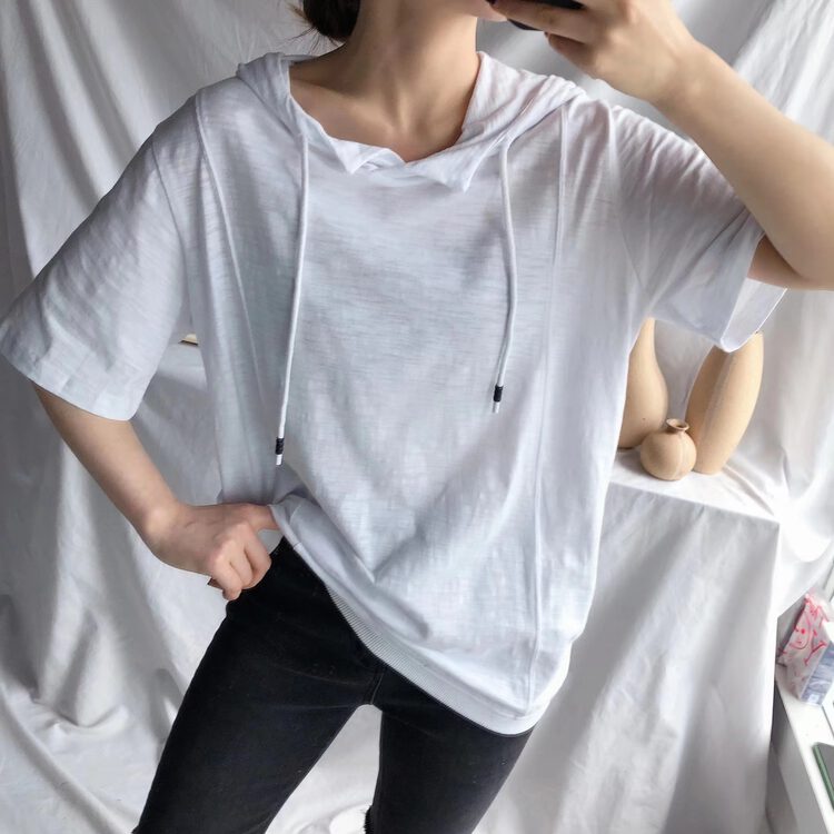 Original price 79.00! [meet] simple and versatile hooded short sleeved T-shirt 3663# ozq