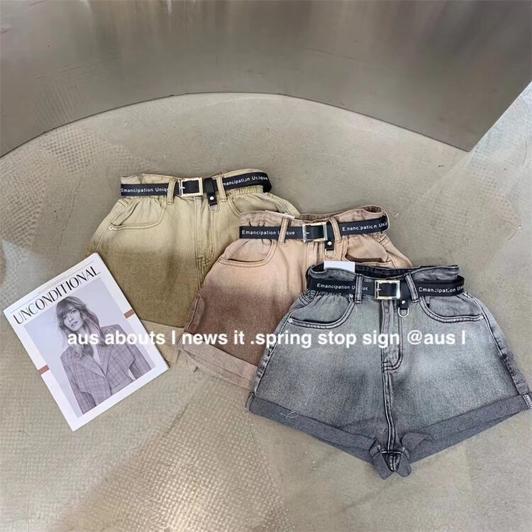 [aus] worn hem versatile denim shorts (with belt) g638# LSW