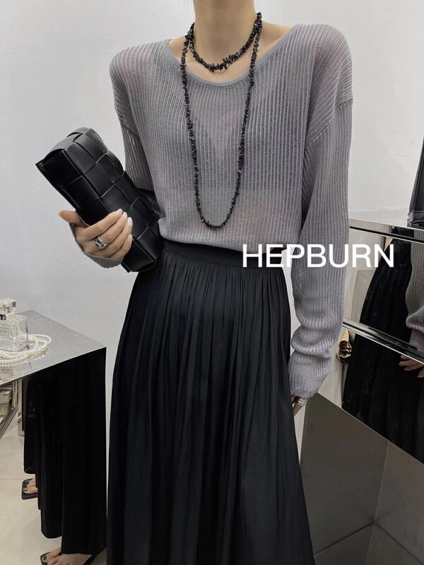 [Hepburn Hepburn] hollowed out versatile simple sweater 8855-1# Fhx
