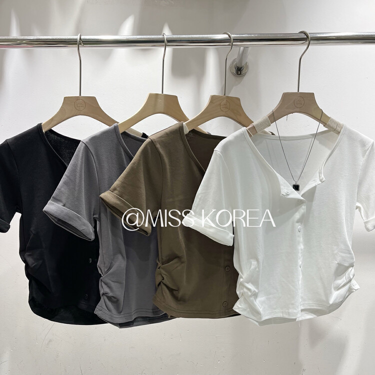 [Miss Korea] casual simple slim slim single breasted short sleeve T-shirt 3258 \hbx