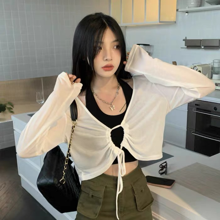 [Miss Korea] simple versatile Vest + lace up comfortable blouse set 3312# HBx
