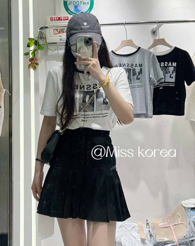 [Miss Korea] letter printed loose short sleeve T-shirt 3333\hbx