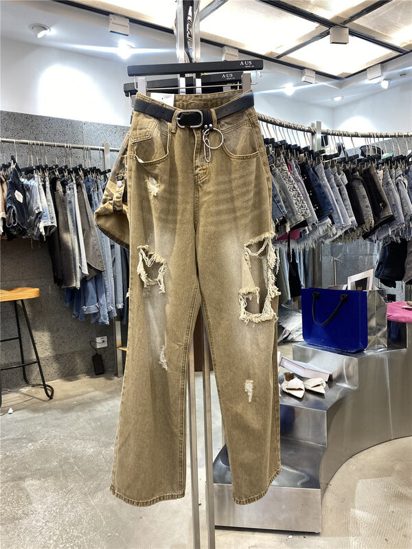 [aus] fashion skinny jeans with holes (with belt) g651# LSW