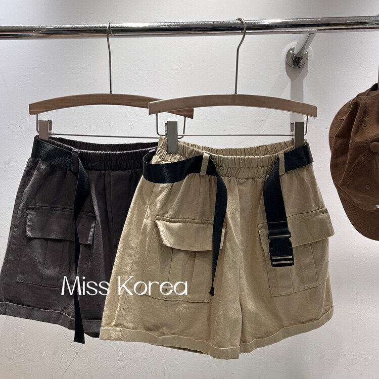 [Miss Korea] elastic waist overalls casual shorts (with waist rope) 3353# HBx