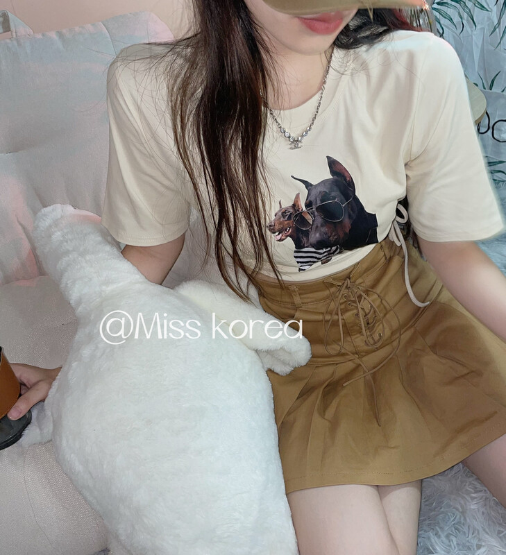 [Miss Korea] American Vintage Doberman hot girl short sleeve T-shirt 3369# HBx
