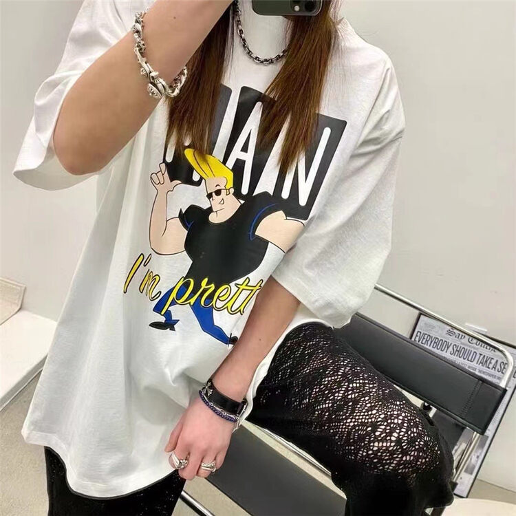 [htaurus] cartoon printed loose short sleeve T-shirt (T-shirt only) 8031-11# ozq