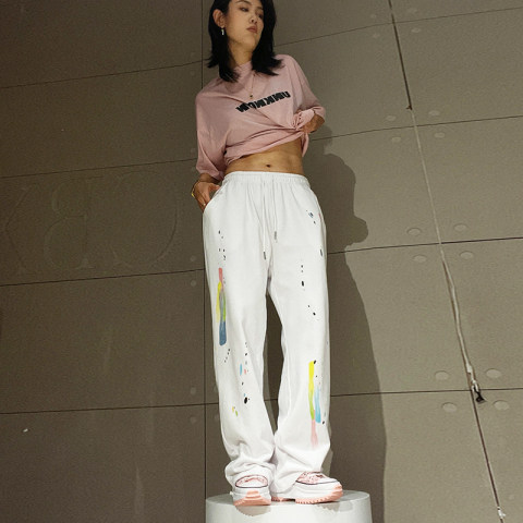  summer new white color splash pants loose hip-hop Jazz hip-hop sports fashion wide leg casual pants