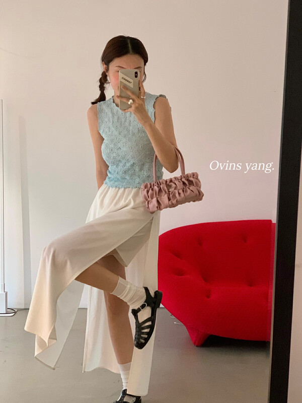 [ovinsyang] high slit shorts with rubber waist skirt 8805