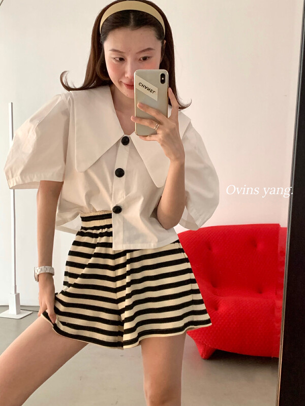 [ovinsyang] large lapel lantern sleeve shirt shirt 8838