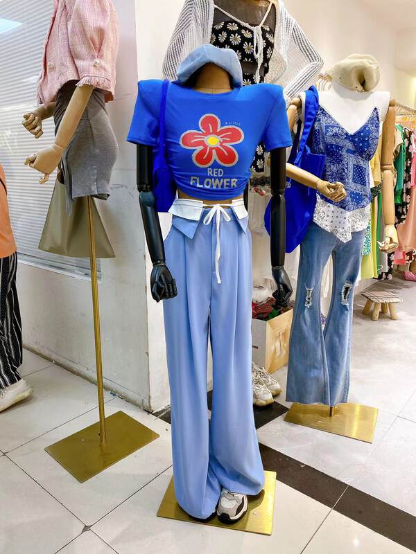 [sevenforshop] lace up design simple solid color loose casual pants 88149# ozq