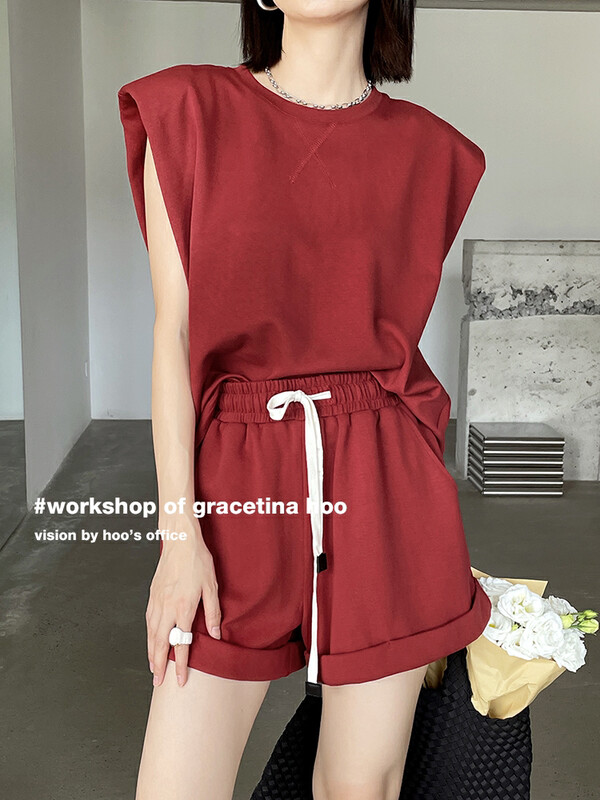 [gracetina Hoo] simple loose sleeveless vest Shorts Set tz665