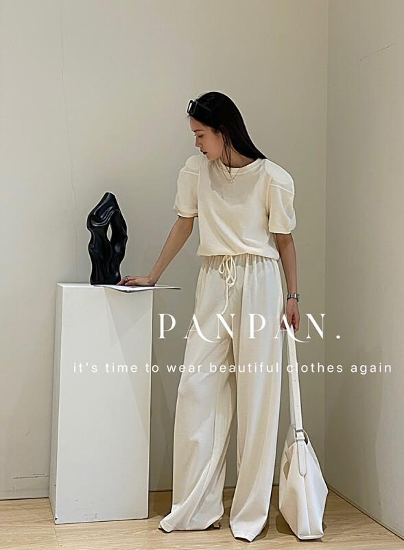 [Panpan] elastic waist straight tube loose casual pants 86377 # CSX