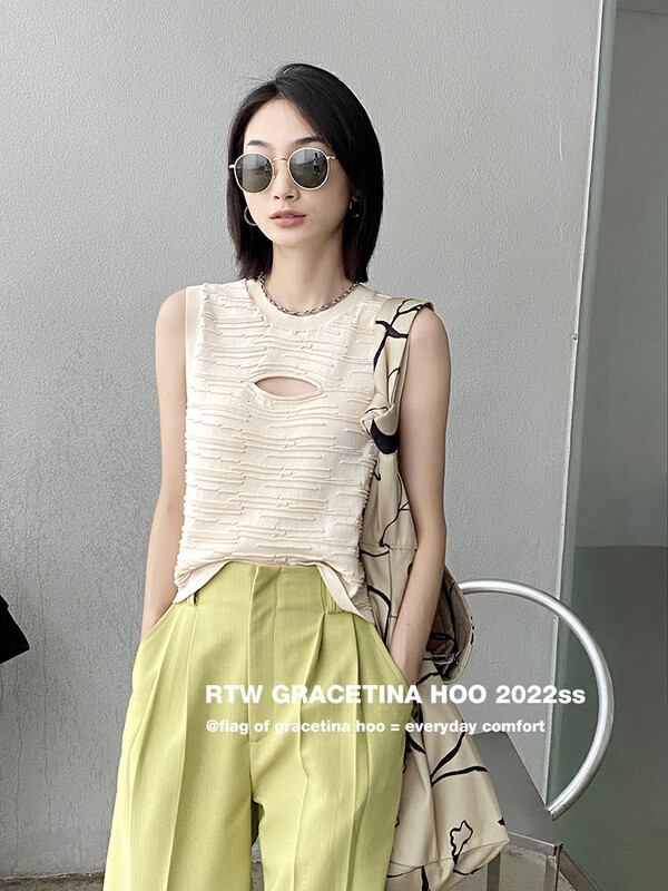 [gracetina Hoo] high elastic texture hollow round neck sweater z864