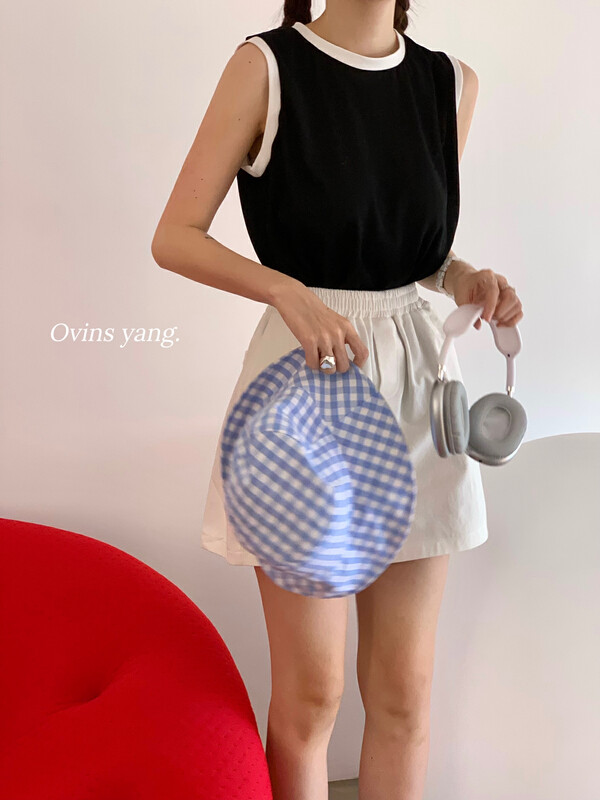 [ovinsyang] thread collar thin vest T-shirt 8870