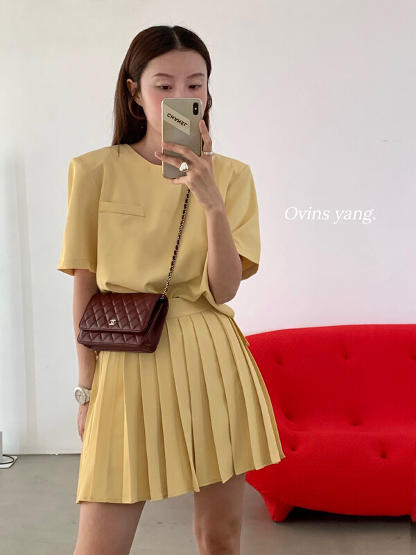 [ovinsyang] drape fabric pleated skirt set 8806