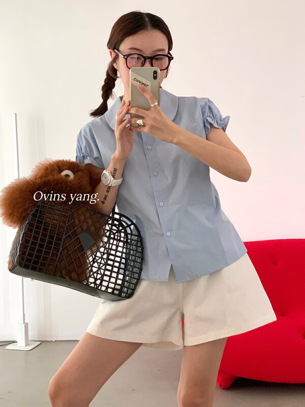 [ovinsyang] baby collar back waist rubber band shirt shirt 8852