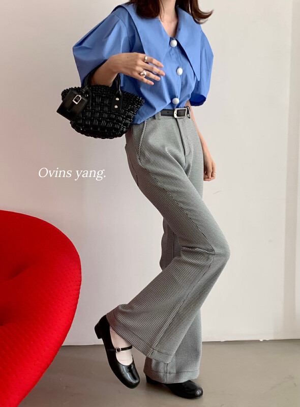 [ovinsyang] thousand bird check flare pants 8823