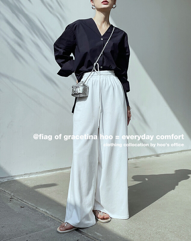 The original price is 98.99! [gracetina Hoo] heavy industry exclusive embroidery drawstring elastic waist loose lazy wide leg casual pants k9141