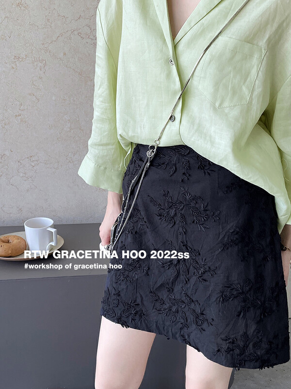 [gracetina Hoo] niche light luxury three-dimensional carved skirt bq2196